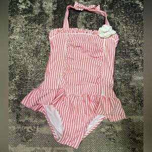 Janie and Jack Pink Stripe Seersucker Halter One Piece Swimsuit